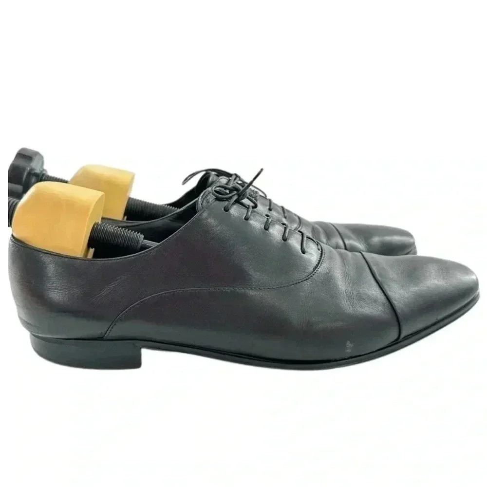 Salvatore Ferragamo mens dress shoes 10 rain lux black Italian leather cap toe